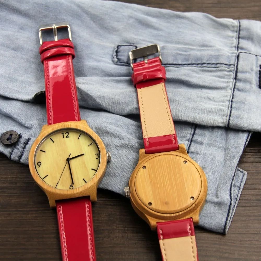 Women japan movement Fashion Bamboo Wood Watch with Genuine Leather Watchband For lady Gifts