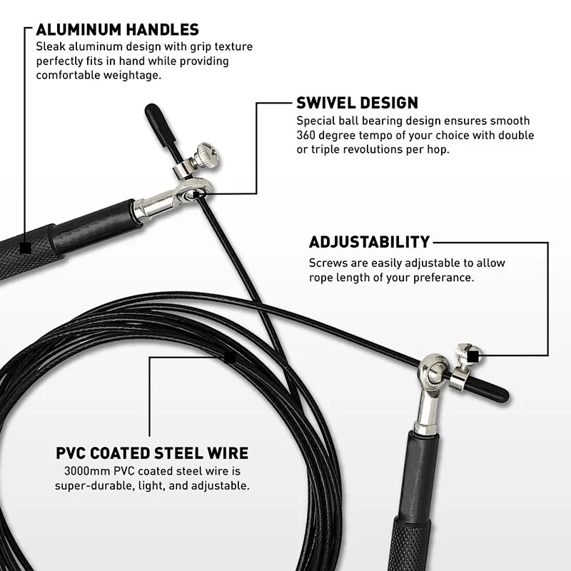 Черный 3M Регулируемый Скакалка скорость Кроссфит алюминиевые ручки дома профессиональные прыжки через скакалку для фитнеса тренировки веревка из нержавеющей стали