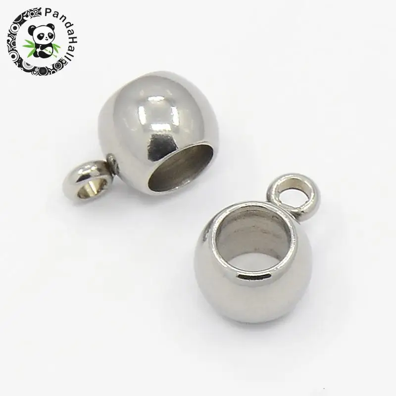 

100pcs 304Stainless Steel Hanger Links Bail Beads fit European Chain, Rondelle, Stainless Steel Color,5x9x6mm; Hole: 1mm and 4mm
