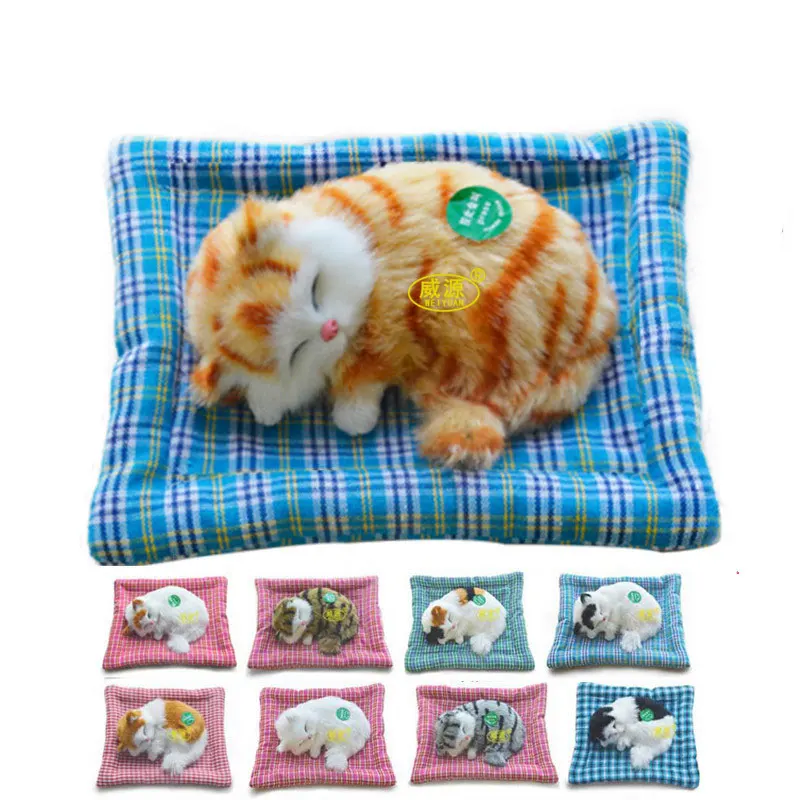 

1PC Simulation Cat With Sleeping Pad Carpet Soft Fur Animal Electronic Pets Cat Sound Gift Presnent Decoration Crafts Christmas