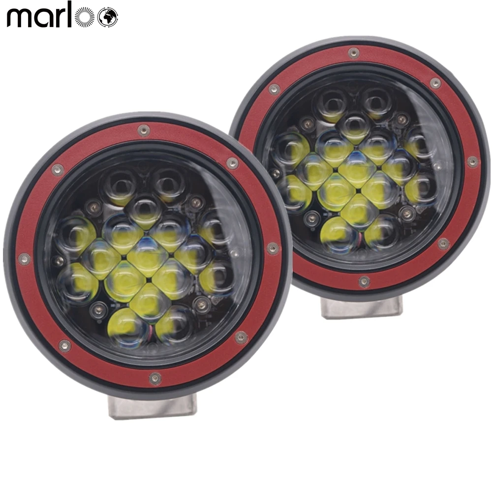 2X Round 7Inch 51W Slim LED Work Lights Bumper Driving ATV Boat Headlamp Yellow