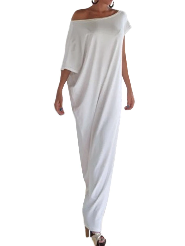 

4XL 5XL Plus Size Dress Sexy Women Summer Long Maxi Dress Slash Neck One Shoulder Casual Loose Dress White/Black Vestido Longo