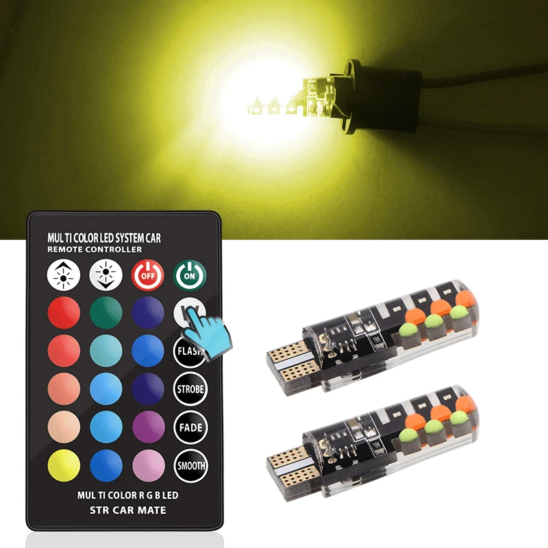 Car LED T10 RGB W5W LED Car Clearance Lights 194 168 Bulb Remote Width Interior Lighting for Brake Reading Dome License Lights