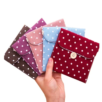 

Girls Mini Wallets Cotton Linen Coin Purses Card Key Holder Change Organizer Cute Polka Dot Money Pouch Portable Small Bag Case