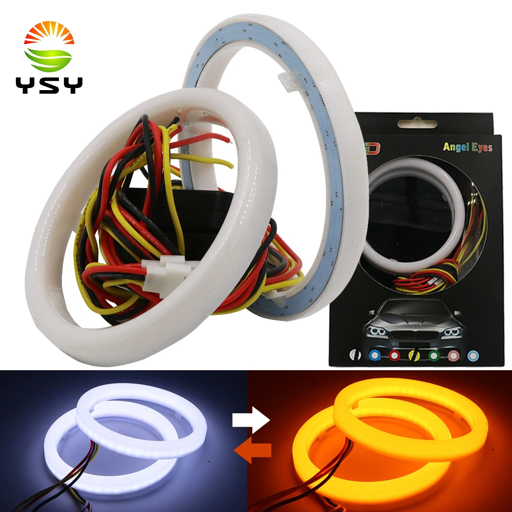 

Car Angel Eyes led White+Yellow 60/70/80/90/95/100/110mm 120mm Auto Halo Rings Cotton Lights 12V Headlight automobile 3020 SMD