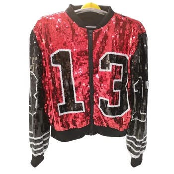 

2020 Baseball Fashion Design Women Custom Bomber Sequin Jacket Wholesale