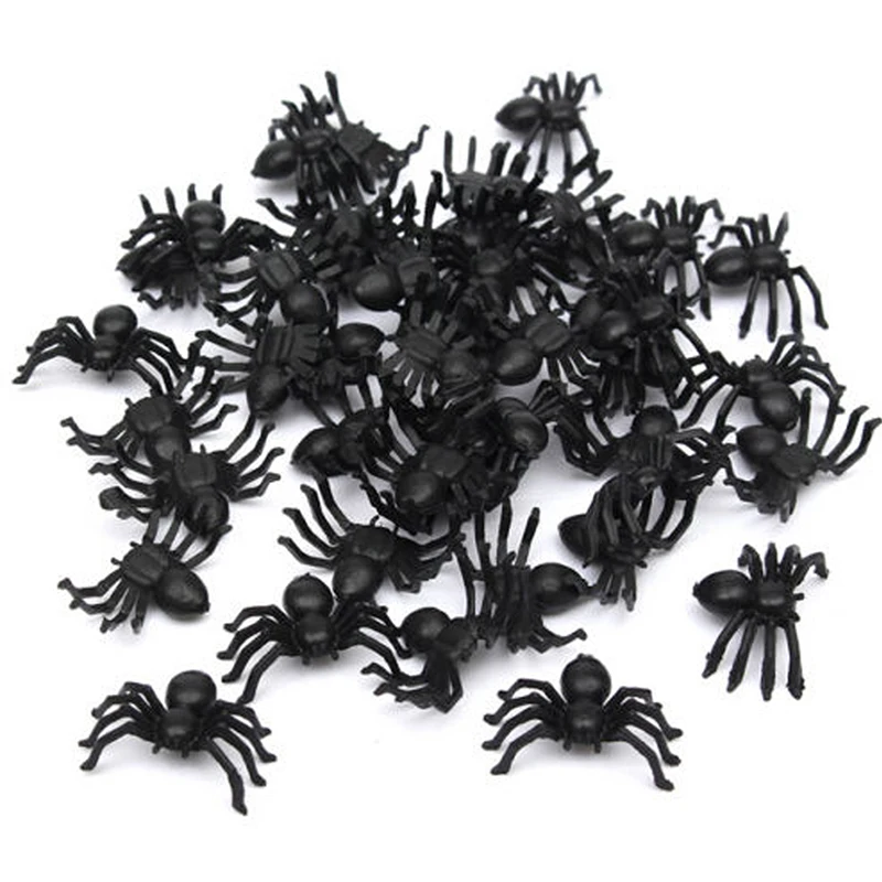 LAIMALA 50 Pcs Useful Plastic Black Spider Halloween Decoration Festival Funny Prank Toys Realistic Prop -Cosplayware Store