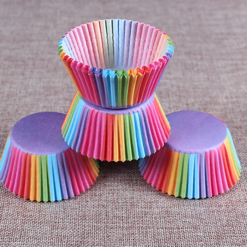 

100pcs Rainbow Paper Cupcake Liners DIY Cake Baking Cup Muffin Cases Box Party Decorating Wrappers Kitchen Cake Tools Cake Cup