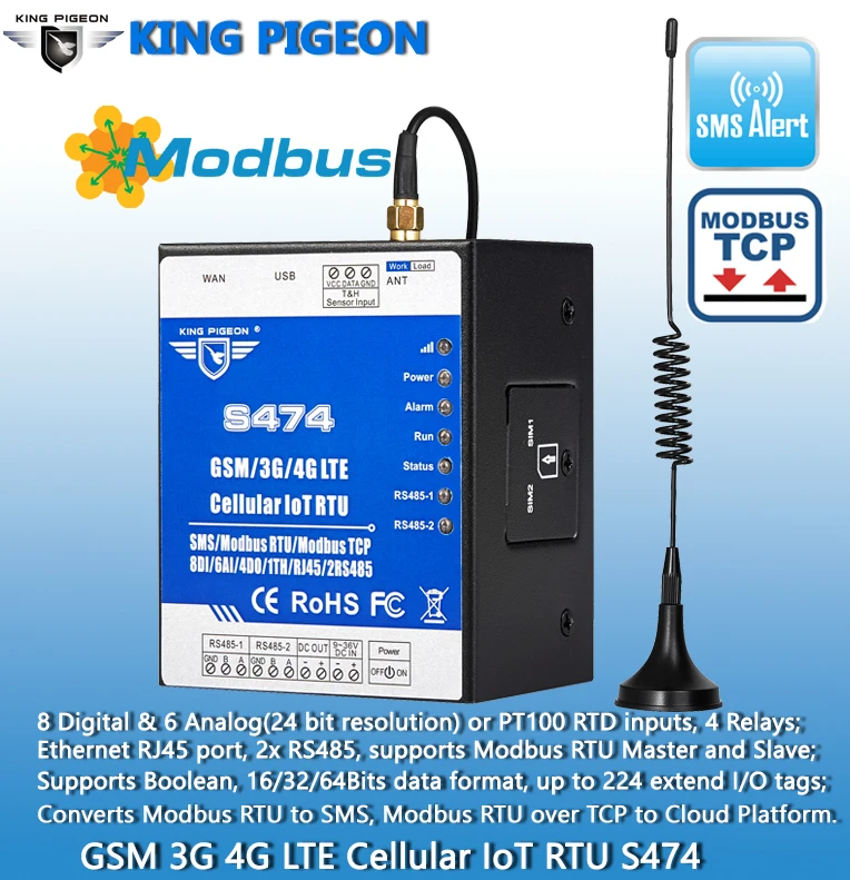 GSM Modbus TCP на шлюз сетевого протокола передачи данных поддерживает две сим-карты RS485 серийный RJ45 преобразователь 24 плата сбора данных S474
