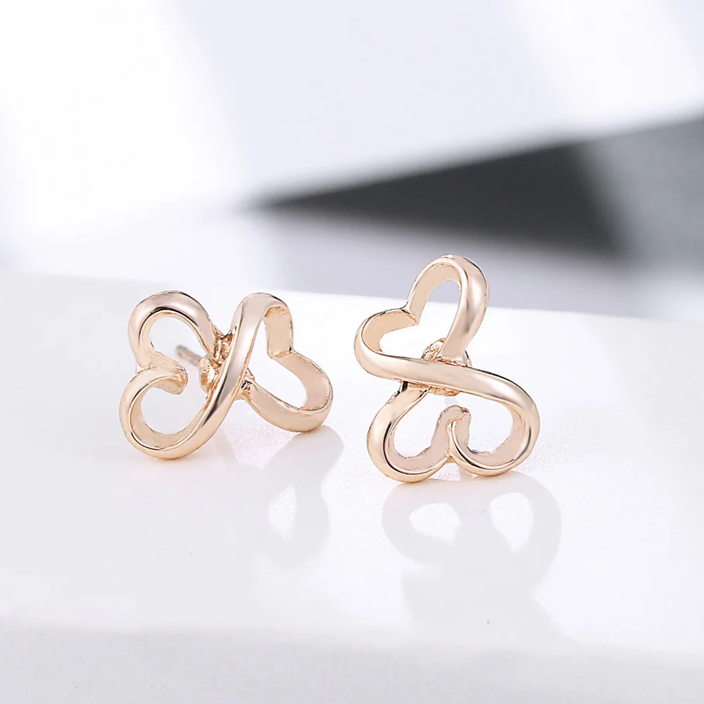

QGGLE Stud Earrings Double Heart Hollow Out Shape Gold Fashion For Women