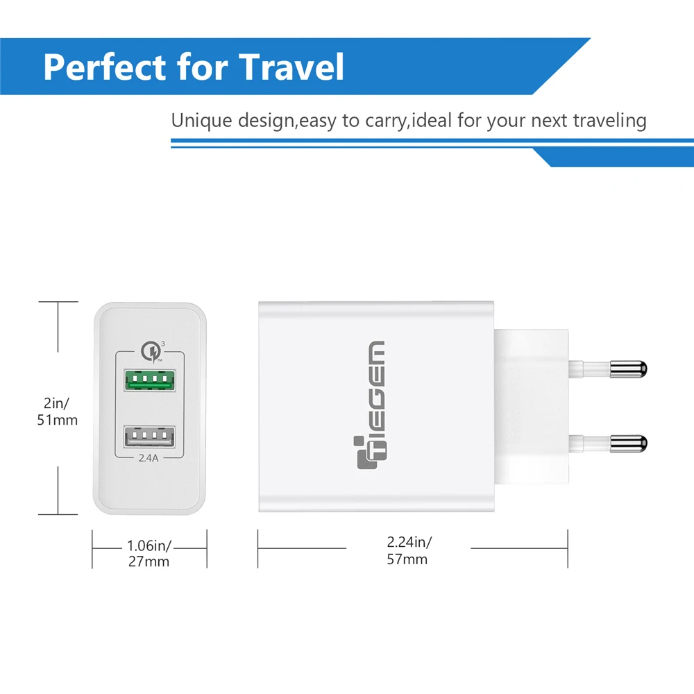 TIEGEM двойное USB быстрое зарядное устройство 3,0+ 3,0 A QC 30 Вт адаптер для быстрой зарядки EU US Plug зарядное устройство для мобильного телефона для samsung huawei