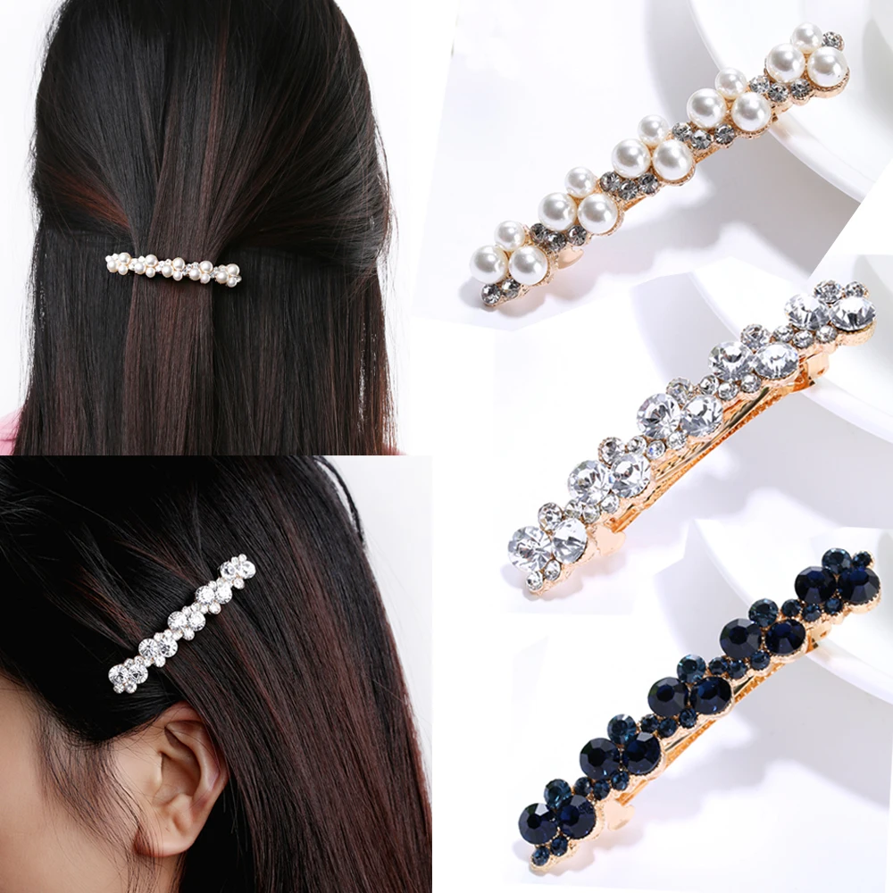 

Hot Sale 5 Colors Korean Elegant Crystal Pearl Hairpins Women Barrettes Rhinestone Hair Clip Hairgrips Hair Accessories