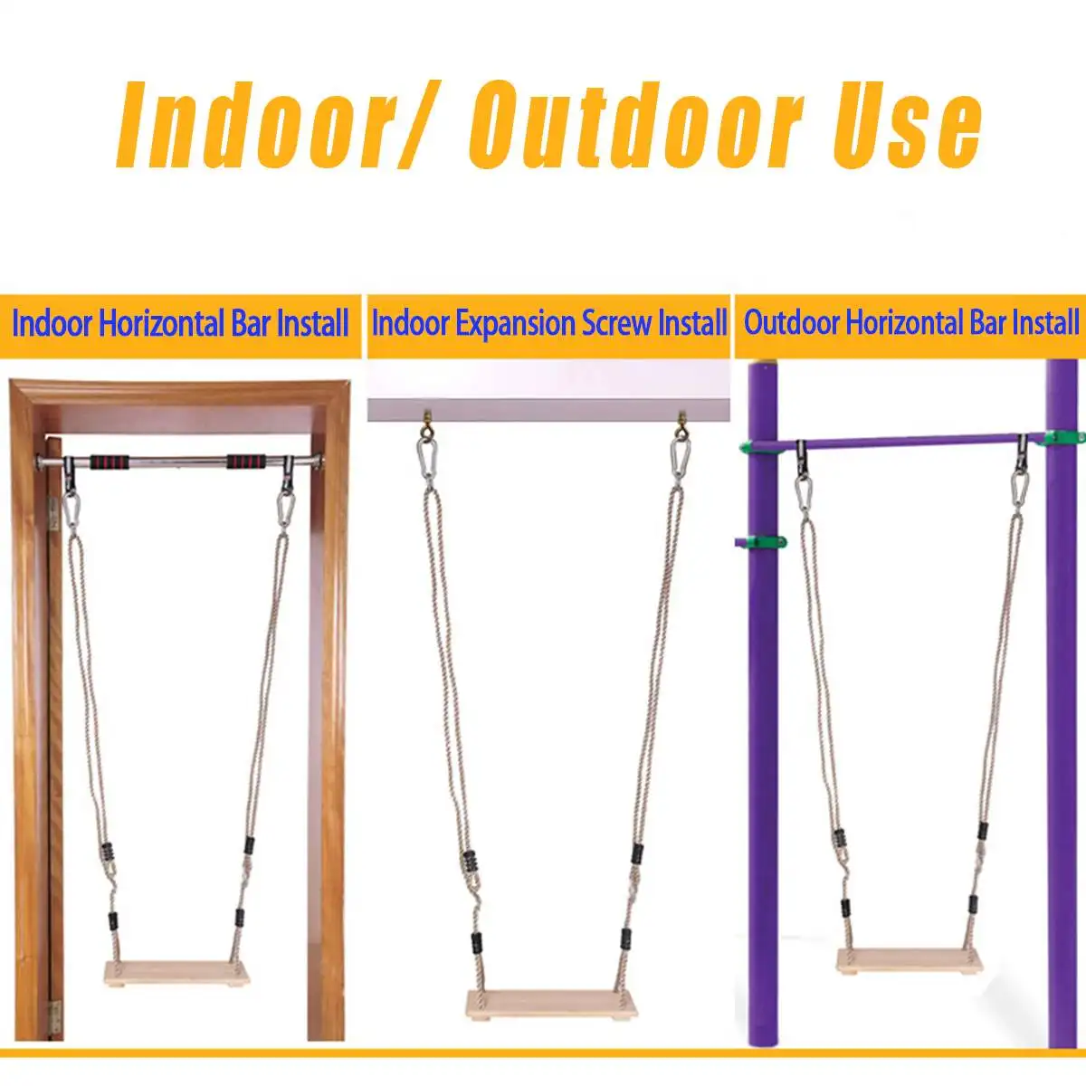 

150Kg Wooden Swing Seat Chair Adjustable Rope For Children Adults Outdoor Games Adults and children Swing Wooden Swing with Rope