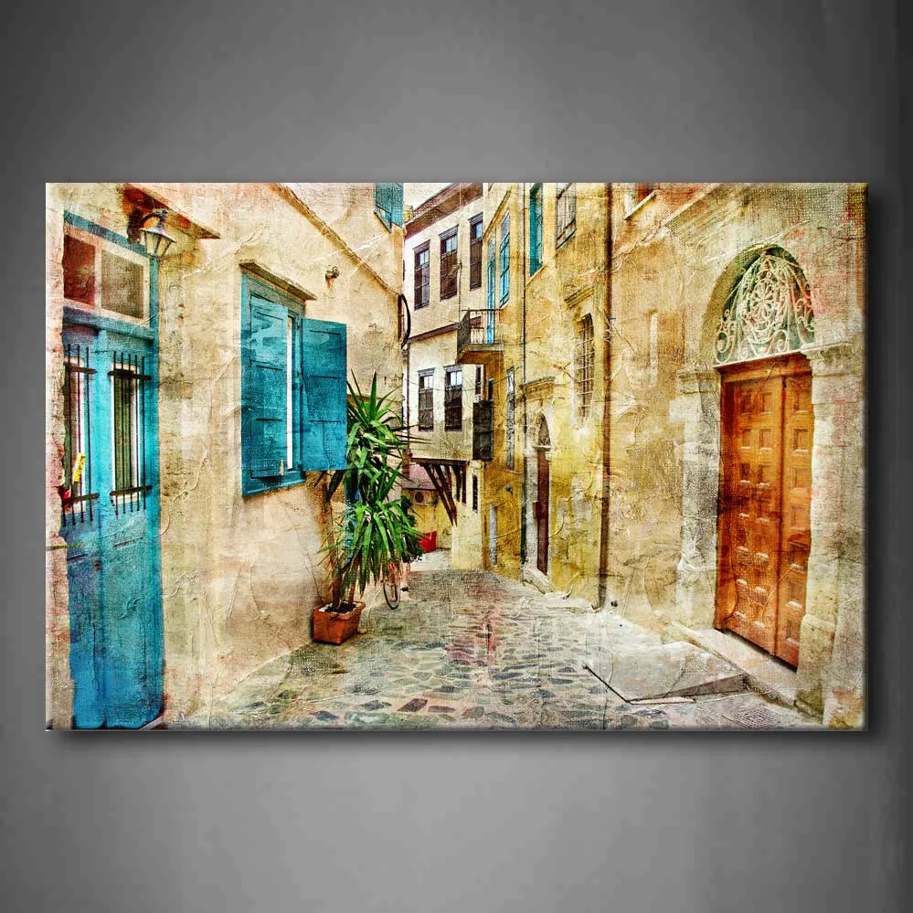 

Framed Wall Art Pictures Old Streets Canvas Print Artwork Architecture Modern Posters With Wooden Frames For Living Room
