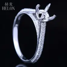 HELON Solid 14K White Gold Round Shape 6 7mm Semi Mount Fine Jewelry Pave Real Natural