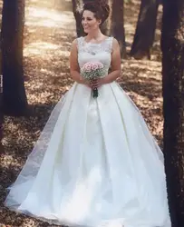 Свадебное платье Простой свадебное платье без рукавов кнопку Назад бальное платье Тюль платья невесты