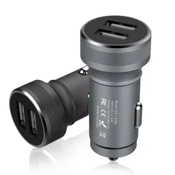 

Universal Dual USB Mini Car Charger Adapter for iPhone 7 Plus for Car Truck Automobile Data Recorder Aluminum Alloy