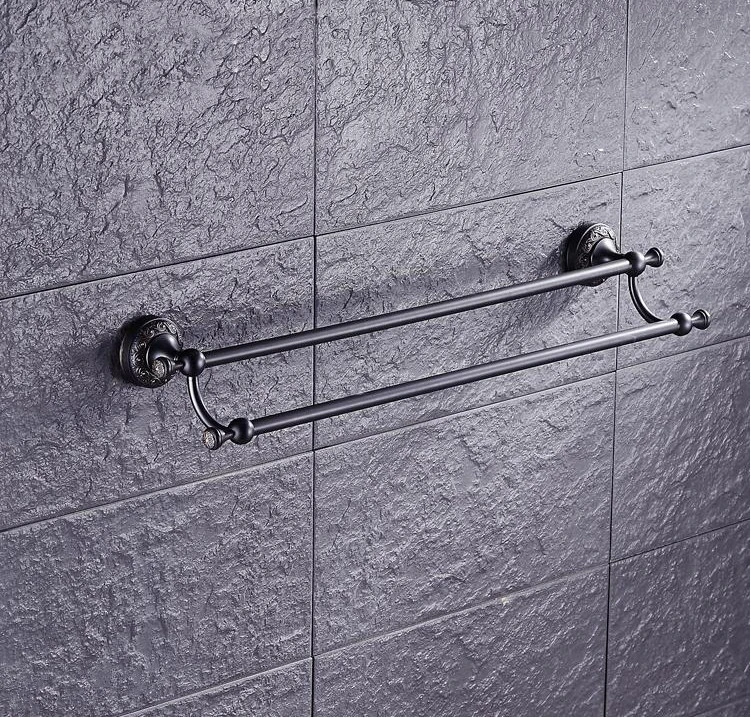 Brass wall mounted towel rack shelf holder, Oil Rubbed Bronze bathroom