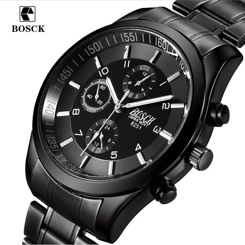 Bosck brand Stainless steel men watch High quality waterproof quartz