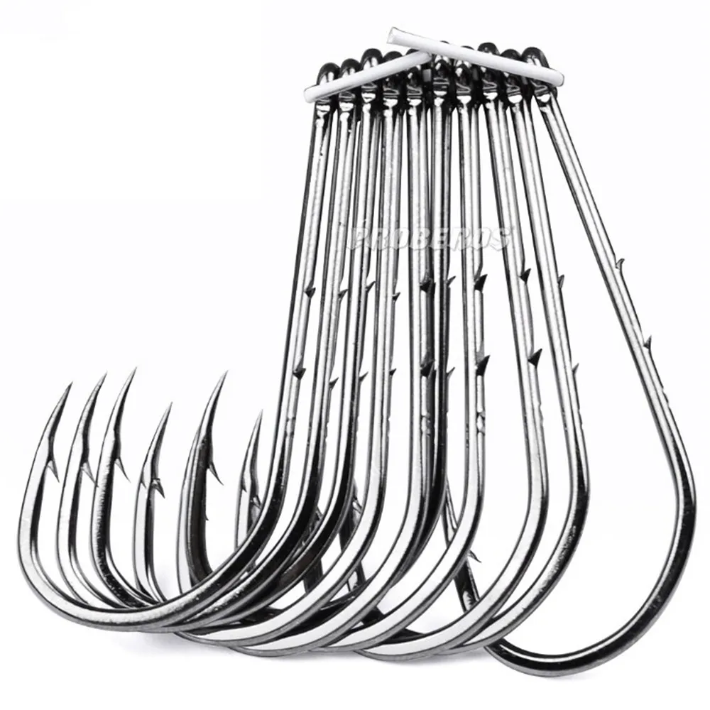 50pcs/lot Carbon Steel Fishing Hooks 1#-6# Baitholder Black Color Jig Head Crank Barbed Hook for Soft Worm Bass Carp Fishing