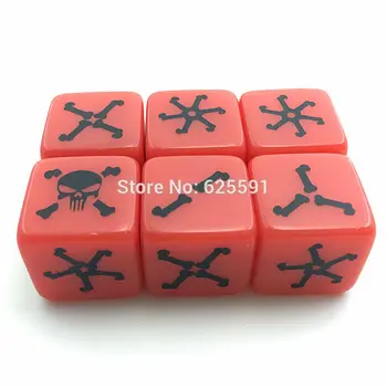 

6pcs Skeleton Logo Red with 2-6 Bone Pattern for Casino Board Game Accessories RPG d6 Dice
