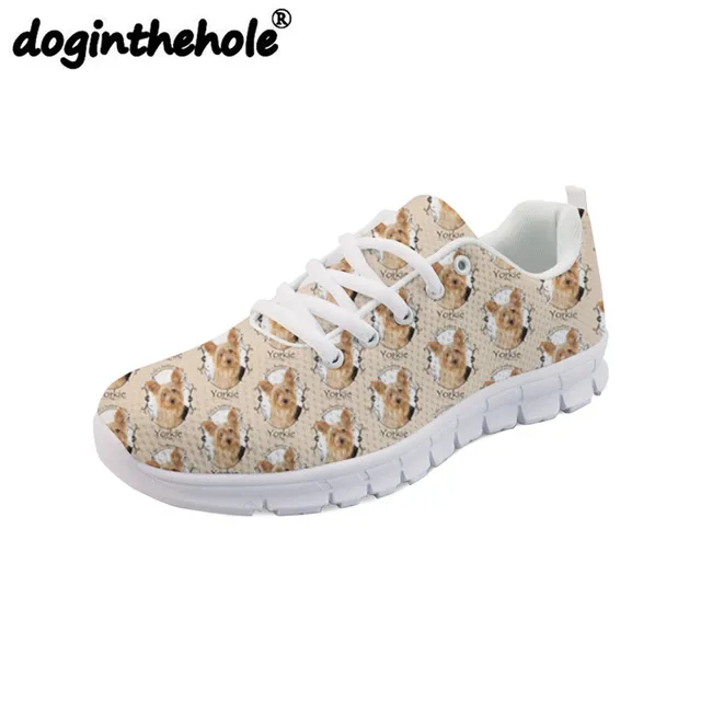 doginthehole Yorkie Dog Printing Animal Women Walking Shoes Sneakers