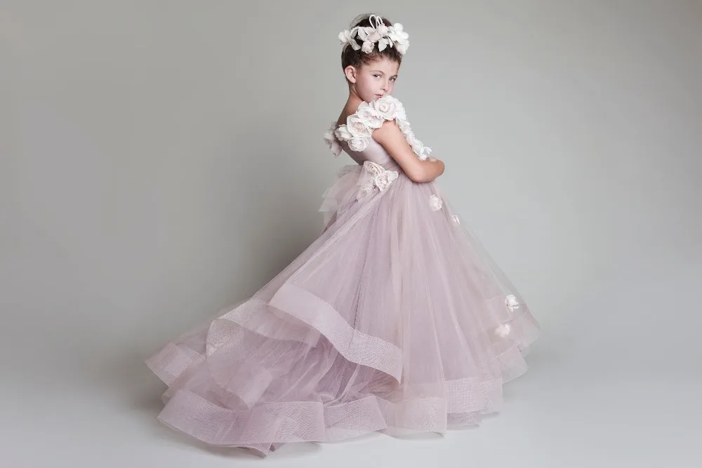 Платье-линии цветы детские платья для подружек невесты платье ручной работы цветы складки-line детские Vestidos феста E2065