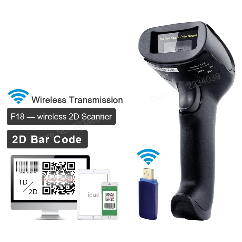 يده Wirelress الباركود ماسحة 1D/2D QR بار قانون القارئ ل المحمول الدفع شاشة الكمبيوتر F18