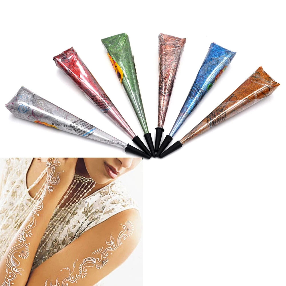 1 Piece Henna Glitter Cone 6 Colors Laser Body Art Tattoo Paint