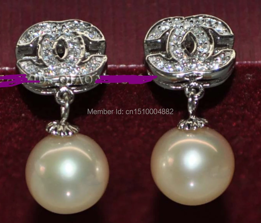 

shitou 00170 AAA 9mm Round Freshwater Pearl Earring Rhinestone Stud