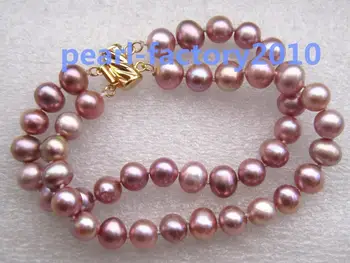 

NATURAL 9-8MM SOUTH SEA GENUINE purple PEARL BRACELET 14K GOLD CLASP 42%