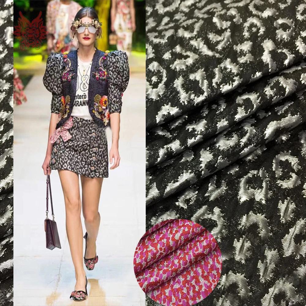 

Runway fashion red black leopard metallic jacquard brocade fabric apparel for coat dress tissu tecido stoffen fabrc telas SP5435