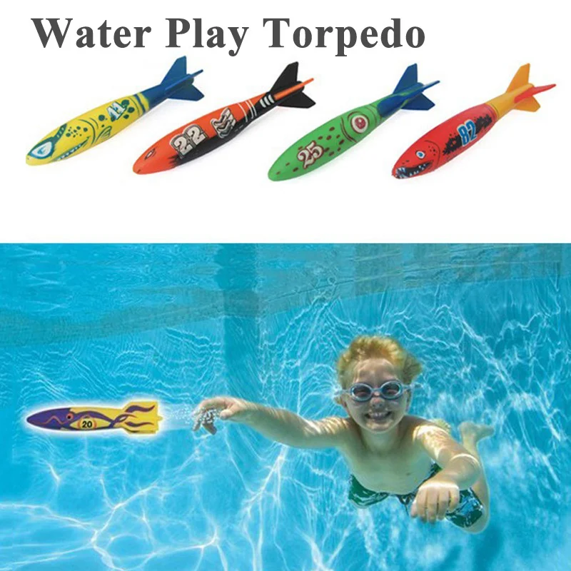 

4Pcs Shark Torpedo Outdoor Summer Toys Swimming Pool Rocket Torpedo Throwing Toys Dive Underwater Torpedo Toys Gifts For Kids