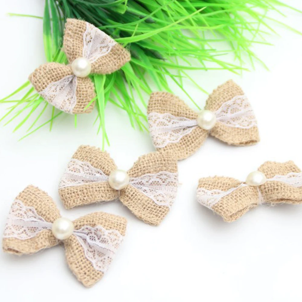 

7.5CM Diy Costumes Lace Bow Retro Linen Cloth Lace Burlap Lace Bow