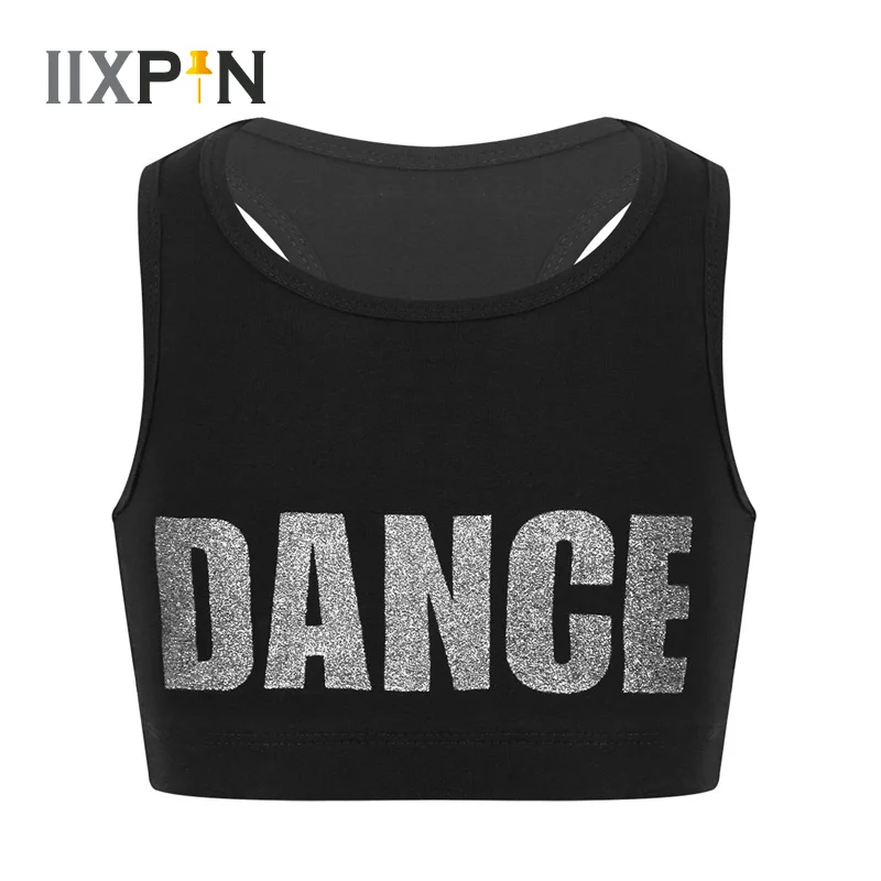 Kid Girls Sequin Halter Sport Bra Top Ballet Dance Crop Tops Performance Costume