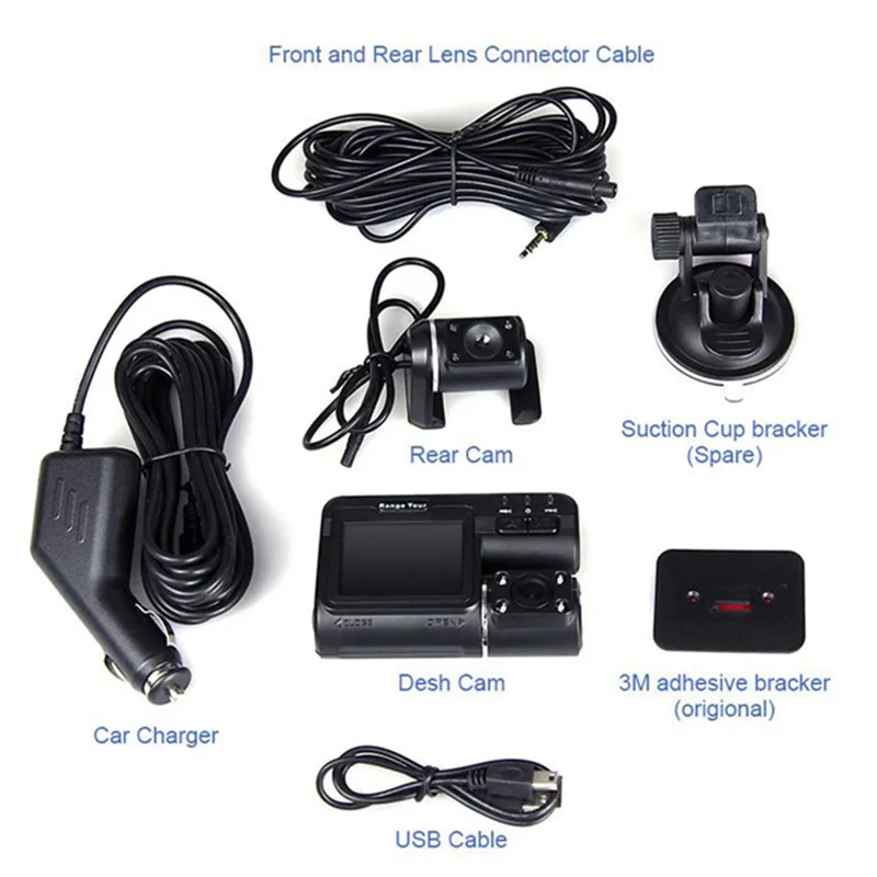 Автомобильный видеорегистратор с двумя объективами, Full HD 1080 P, автомобильная камера, видеорегистратор+ камера заднего вида, ИК светодиодный светильник, ночное видение, H.264, видеомагнитофон