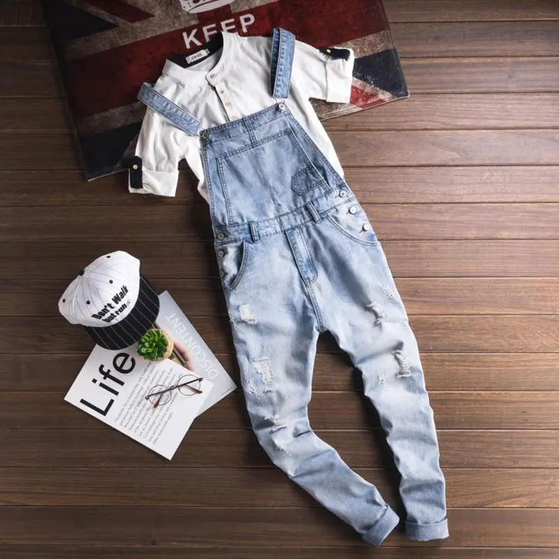 2018 New Fashion Camouflage Design Jeans Denim Overalls Men Casual Wash Skinny Bib Overalls Jeans Male Jumpsuit Jean Pant
