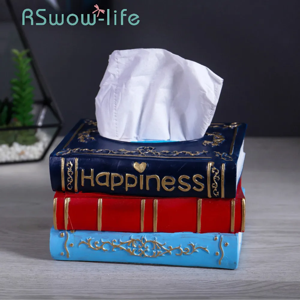 Retro Living Room Resin Tissue Box Home Study Bedroom Rectangular Creative Book Tissue Box Decoration Napkin Holder Box