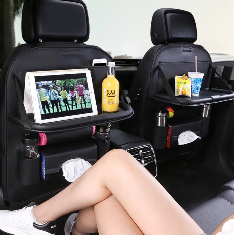 

Car Organizer Bag Seat Back Storage Stowing Tidying With Hanging Table Pocket Protector Travel PU Leather Kids Drink Accessories