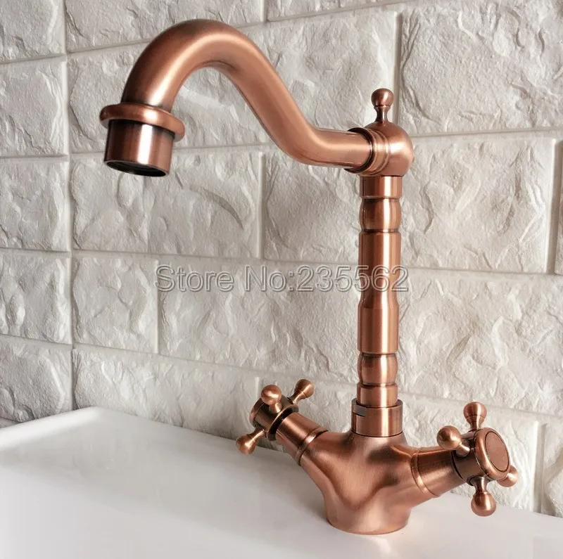 Red Copper Swivel Kitchen Sink Faucet Washbasin Faucets Dual Handle Cold & Hot Water Mixer Bathroom Taps Deck Mounted lrg052