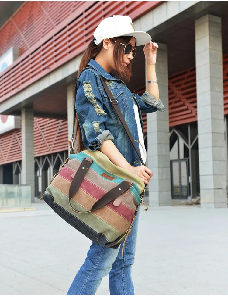 Женская Лоскутная сумка, холщовая сумка-шоппер, женские сумки через плечо, сумка-мессенджер, холщовая полосатая Женская Ручная сумка, винтажная Повседневная сумка