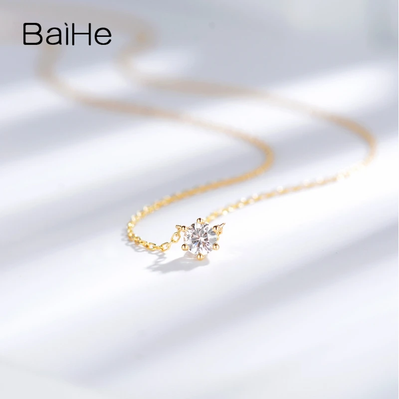 BAIHE Solid 18K желтого золота 0.10CT Сертифицированный H/SI натуральный алмаз помолвка женские модные ювелирные изделия ожерелья