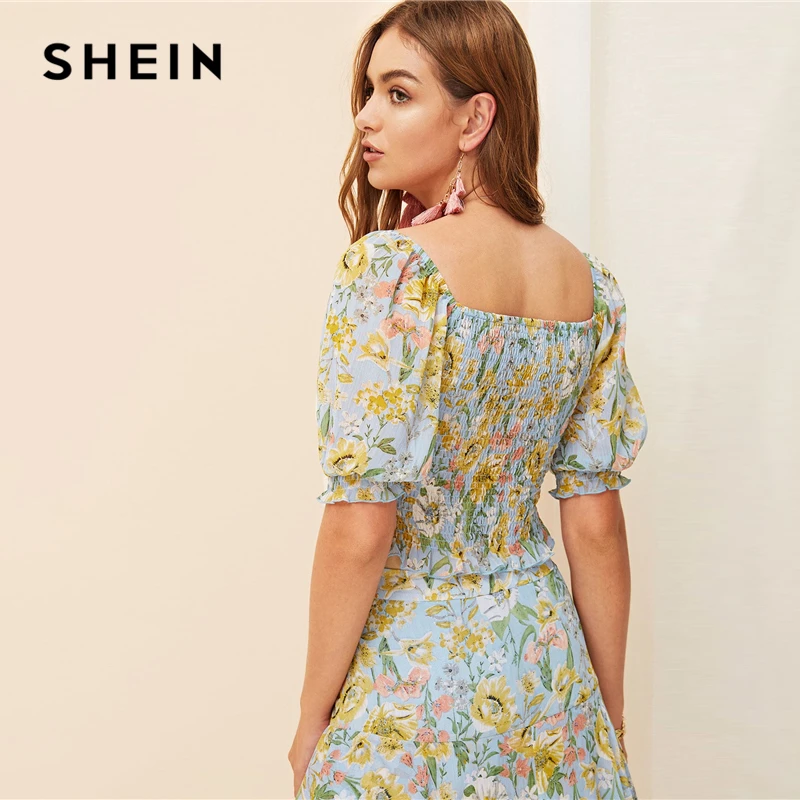 SHEIN Многослойная Асимметричная Юбка С Ботаническим Принтом Женская Летняя Многоцветная Богемная Юбка