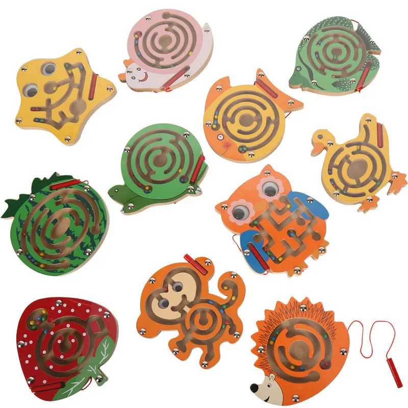 

Kids Magnetic Maze Toy Wooden Animal Fruit Puzzle Early Educational Brain Teaser Creative Jigsaw Board