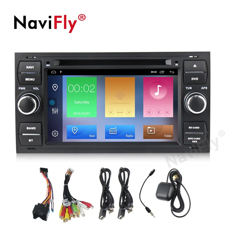 Flash Deal NaviFly 2 Din Car multimedia player Android 9.1 AutoRadio GPS Navigation for Ford/Mondeo/Focus/Transit/C-MAX 2G RAM WIFI FM BT 4