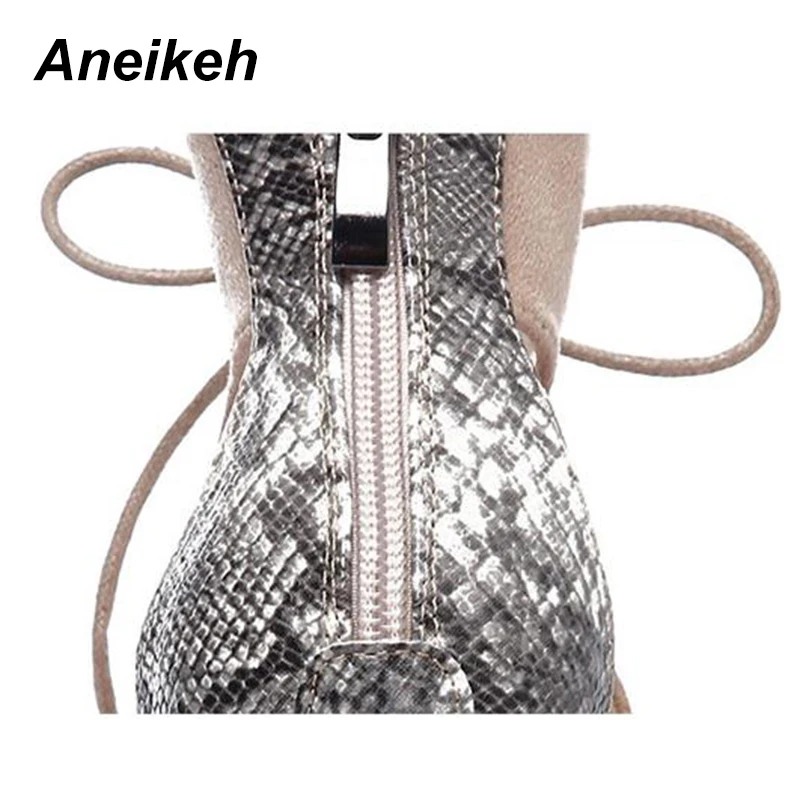 Aneikeh 2018 весенняя женская обувь со змеиным принтом сандалии с ремешками для
