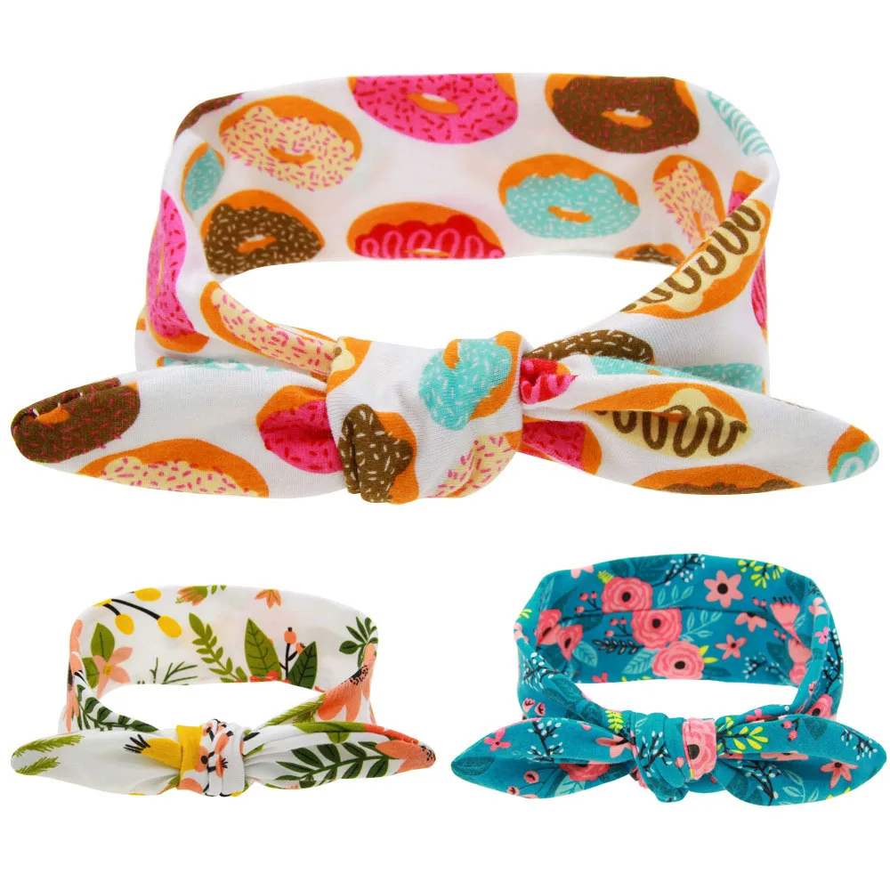 

2016 fashion baby girls printed headbands kids rabbit ears Floral cute newborn turban headband Children hair accessories retail