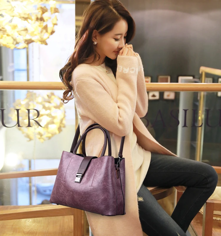 New Women's Handbag Vintage Pu Leather Large-capacity Shoulder Bags With Removable Shoulder Strap