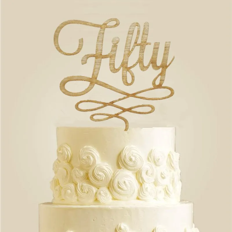Wooden Fifty Birthday Cake Topper Rustic Anniversary 50th Cake