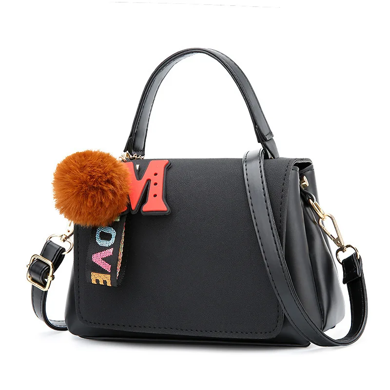 

Women's vintage soft Pu leather handbag fashion Letter pendant ladies shoulder Crossbody Bags solid color simple style small bag